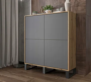 Szafka RTV Industrialna Komoda RTV Loft Dąb wotan Grafit MAT 113 cm Metalowe nogi Czarne - Szafki RTV - miniaturka - grafika 1