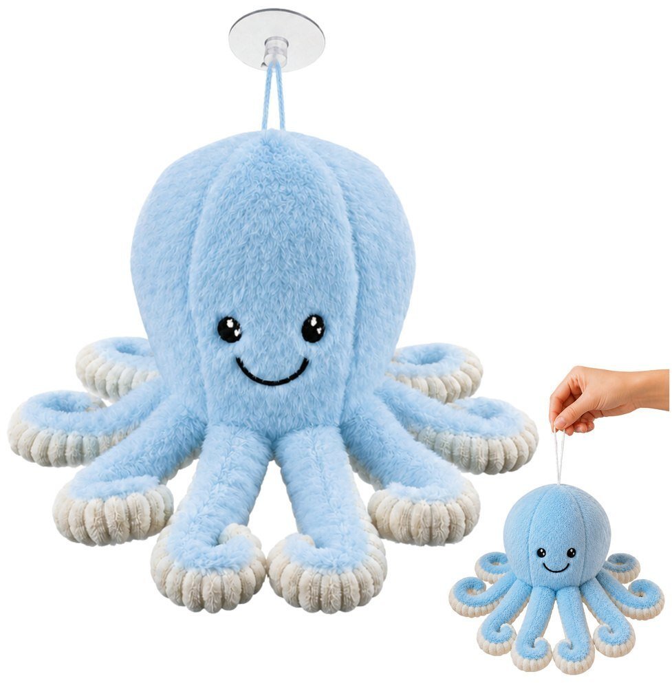 LeanToys Pluszowa Ośmiornica Maskotka Przytulanka Z Przyssawką Niebieska 16 cm EDUKAMP 31829