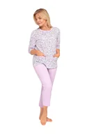 Piżamy damskie - PIŻAMA DAMSKA XL RĘKAW 7/8 ROZPINANA Z KIESZENIAMI FIOLETOWA BAWEŁNIANA - miniaturka - grafika 1