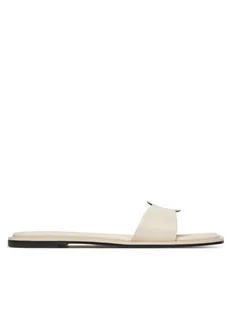 Calvin Klein Klapki Flat Slide W/Ck Hw Big - Lth HW0HW02482 Écru - Klapki i japonki damskie - miniaturka - grafika 1