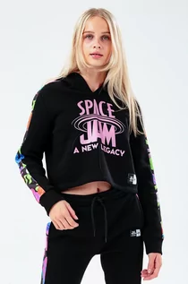 Bluzy damskie - Hype Bluza dziecięca x Space Jam kolor czarny z kapturem z nadrukiem - grafika 1