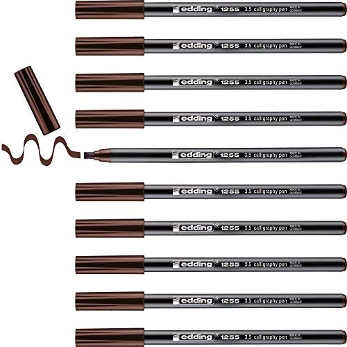 edding 1255 długopis do kaligrafii - ciemnobrązowy - pudełko 10 sztuk - stalówka do kaligrafii 3,5 mm - pisak z włókna do papieru, drewna, terakoty, płótna - pismo odręczne, bullet journals, kartki z