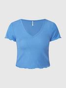 Koszulki i topy damskie - T-shirt krótki z falistym dołem model ‘Kika’ - miniaturka - grafika 1