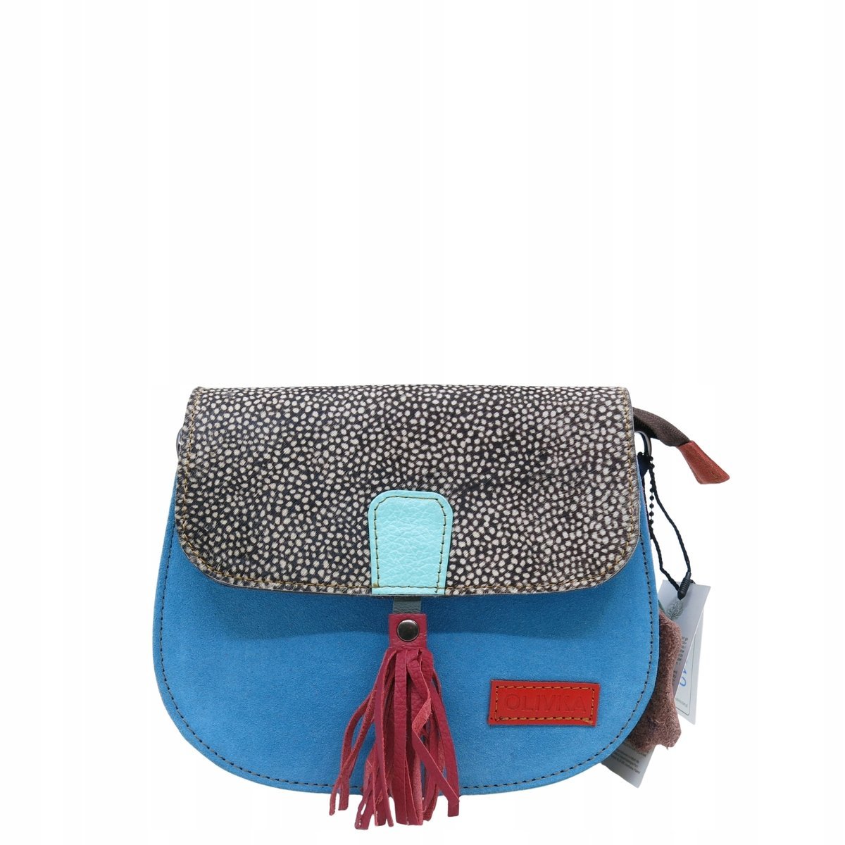 Torebka listonoszka zamszowa damska regulowany pasek kolorowa OLIVKA