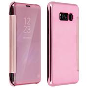 Etui i futerały do telefonów - Etui z klapką, lustrzane etui do Samsunga Galaxy S8, przezroczysta klapka z przodu – różowe - miniaturka - grafika 1