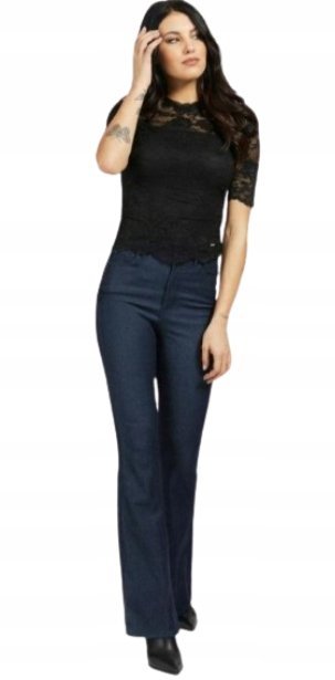 Guess Jeansy Długie Dzwony Granatowe Z Przetarciami 24 Gna