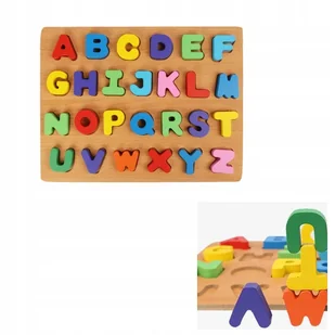 Klocki Literki Drewniana Układanka Puzzle Alfabet - Sortery dla dzieci - miniaturka - grafika 1