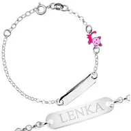 Pamiątka Pierwszej Komunii Świętej - Srebrna Bransoletka 925 Różowy Kotek ID Grawer - miniaturka - grafika 1