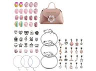 Prace ręczne dla dzieci - Zestaw Do Tworzenia Robienia Biżuterii, Bransoletek, Charmsy, Zawieszki, Koraliki 66el. ODCIENIE RÓŻU + Kosmetyczka - miniaturka - grafika 1