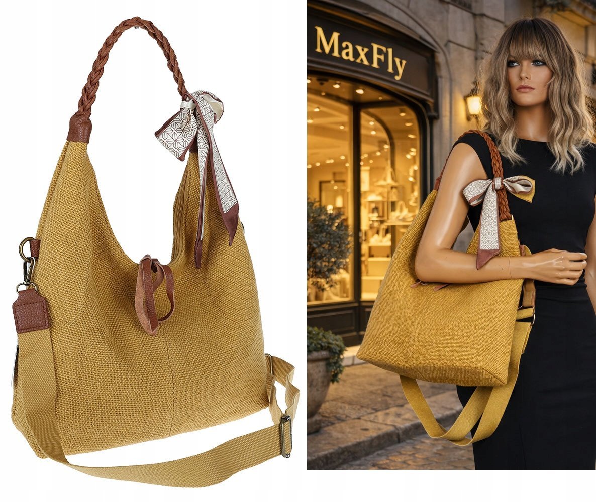 Torebka Damska Worek Shopper Torba na Ramię duża pajemna MA359 Żółta