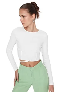 Trendyol Damska dopasowana bodycone, dzianinowa bluzka z okrągłym dekoltem, biały, XL - Body - miniaturka - grafika 1