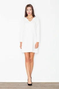 Elegancka SUKIENKA rozkloszowana | dekolt w V | Ecru M - Sukienki - miniaturka - grafika 1