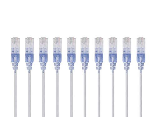 Monoprice SlimRun Cat6A kabel krosowy Ethernet, kabel sieciowy RJ45, skręcony, UTP, czysty czysty drut miedziany, 30AWG, 2 stopy, biały, 10-pak