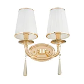 Lampy ścienne - FABIONE W2 elegancki kinkiet złoty biały abażur zawieszka kryształowa 2xE14 - miniaturka - grafika 1