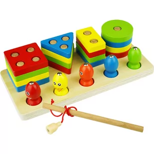 Drewniana układanka klocki sorter figury geometryczne i rybki - Sortery dla dzieci - miniaturka - grafika 1
