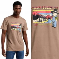 Koszulki męskie - Lee CAMP TEE Pebble LUŹNY BEŻOWY BAWEŁNIANY T-SHIRT KOSZULKA NADRUK XL - miniaturka - grafika 1