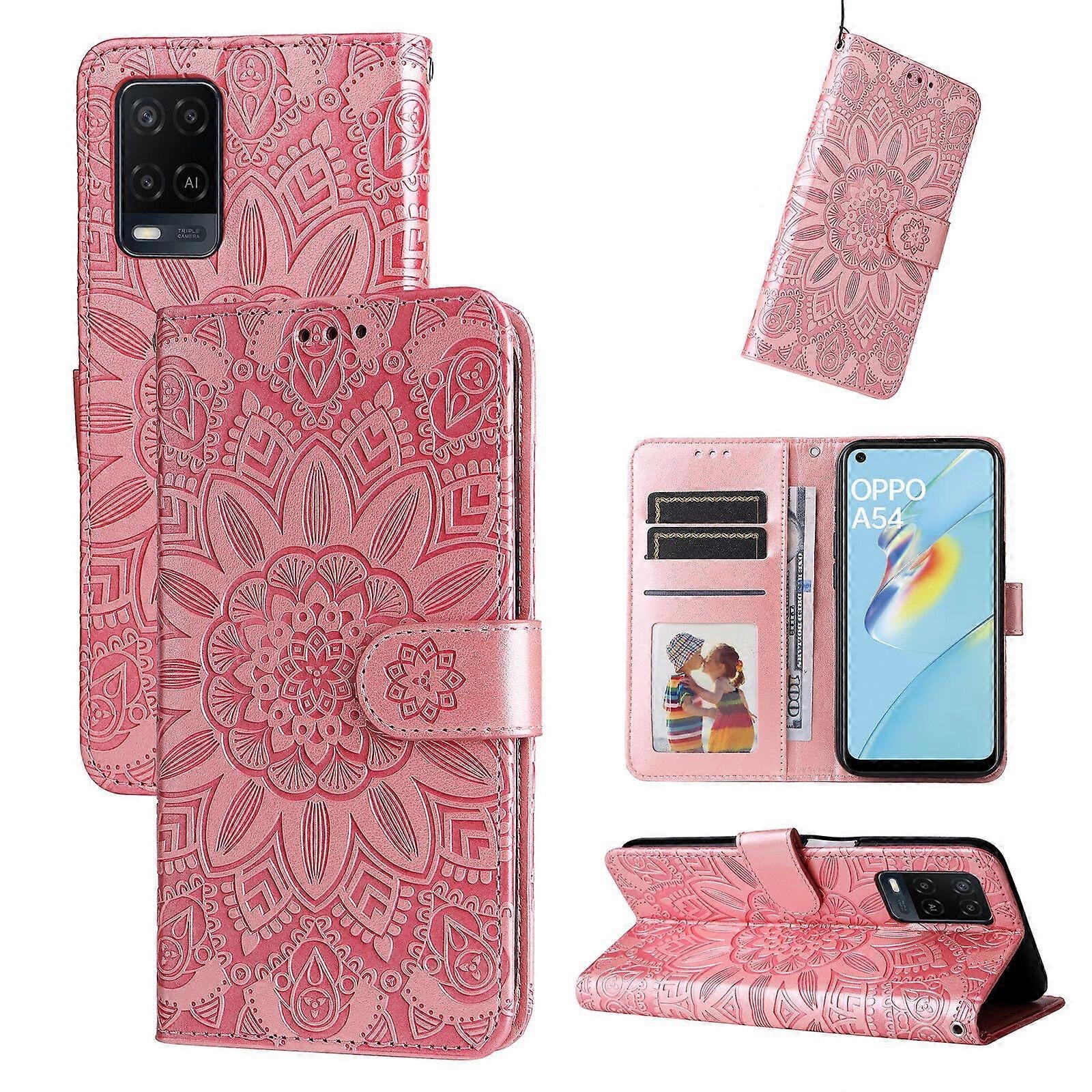 Gangxun Etui na OPPO A16 / A16S Okładka kwiat Wytłaczane skórzane miejsca na karty i podpórka Portfel Etui Flip Protective Kompatybilne z OPPO A16 ...