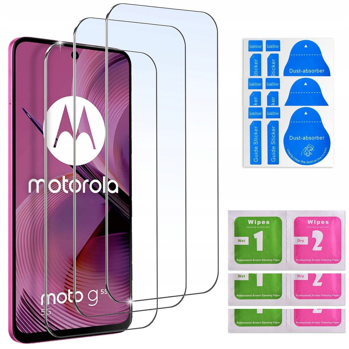 3x SZKŁO HARTOWANE do Motorola Moto G55 5G SZYBKA 9H zestaw 3 sztuk