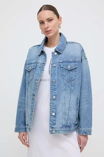 Kurtki damskie - Armani Exchange kurtka jeansowa damska kolor niebieski przejściowa oversize - grafika 1