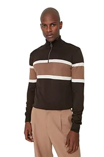 Trendyol Męska bluza z kapturem z wysokim dekoltem w bloki kolorów, brązowa, S, Brązowy, S - Bluzy męskie - miniaturka - grafika 1