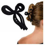 Ozdoby do włosów - Klamra do Włosów Czarna Duża Kokarda Długa Spinka Matowa XXL Efektowna - miniaturka - grafika 1