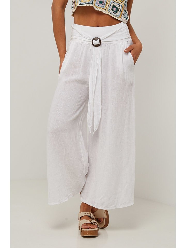 Le Monde du Lin Lniane spodnie w kolorze białym