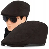 Czapki męskie - Kaszkiet Męski Zimowy Ocieplany Elegancka Czapka w Paski 50% Wełny - miniaturka - grafika 1