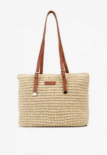 Jasnobeżowa Torebka Shopper z Plecionki z Rączkami z Ekoskóry Buxara - Torebki damskie - miniaturka - grafika 1