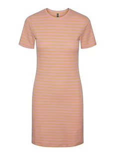 PIECES Damska sukienka Pcruka Ss Dress Noos Bc, Begonia Pink/Stripes:mock Orange, L - Sukienki - miniaturka - grafika 1