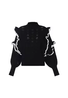Swetry damskie - faina Damski sweter z dzianiny w stylu vintage z falbankami czarny rozmiar M/L, czarny, XL - grafika 1