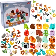 Układanki dla dzieci - Drewniane Klocki Edukacyjne Alfabet Zwierzątka Drewniana Układanka Montessori - Nauka Liter Alfabetu - Dopasuj Połącz Puzzle - miniaturka - grafika 1