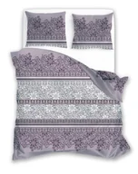 Pościel - Faro, Pościel satyna bawełniana, 160x200+2x70x80 cm, Pure Sateen, Fioletowe kwiaty - miniaturka - grafika 1