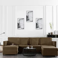 Narożniki - vidaXL 4-osobowa sofa rozkładana, obita tkaniną, brązowa - miniaturka - grafika 1