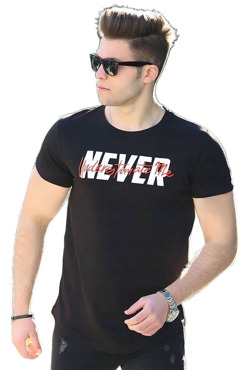 MADMEXT CZARNY T-SHIRT MĘSKI Z NADRUKIEM I OKRĄGŁYM DEKOLTEM 3XL 5DA