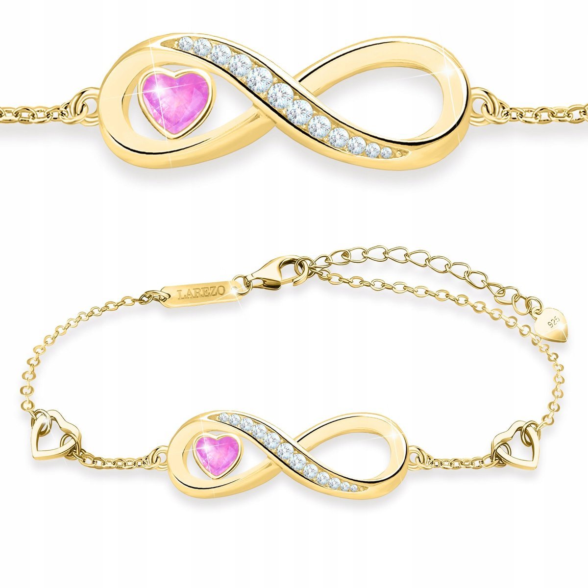 Bransoletka Złota Różowe Serce z Nieskończonością Cyrkoniami SREBRO 925
