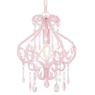 Lampy sufitowe - GSTORE Lampa sufitowa z koralikami różowa okrągła E14 GS-281595 - miniaturka - grafika 1