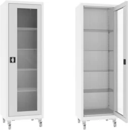 XSML.101.9010.7035 mobilna szafa lekarska 1-skrzydłowa 1-komorowa biało-popielata na kołach - Meble i wyposażenie gabinetów medycznych - miniaturka - grafika 1