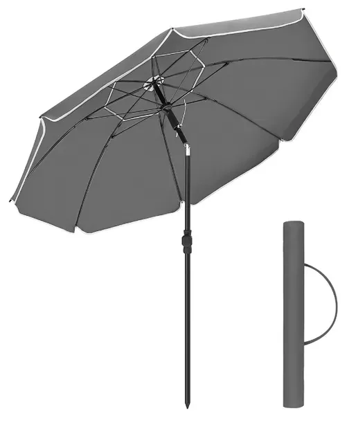 Songmics Parasol plażowy ogrodowy 2M UPF 50+ łamany szary 200cm