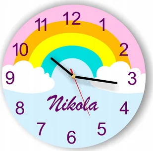 naSciane Zegar tęczowy chmurka niebo tęcza +imię dziecka - Wyposażenie pokoiku dziecięcego - miniaturka - grafika 1