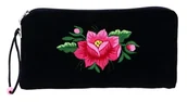Kosmetyczki, organizery i kuferki - Etui na okulary, kosmetyczka, folk haft łowicki, różowa róża (czarne) - miniaturka - grafika 1