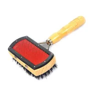 Szczotki i furminatory - Szczotka drewniana dwustronna igły metal z kulkami + włosie PVC Dingo - miniaturka - grafika 1