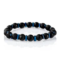 Bransolety męskie - Bransoletka koraliki w kolorze czarnym i niebieskim EM 19 - EM Men's Accessories - miniaturka - grafika 1