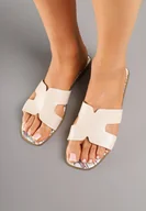 Klapki i japonki damskie - Beżowe Klapki z Wycięciami i Geometrycznym Wzorem Purinna - miniaturka - grafika 1