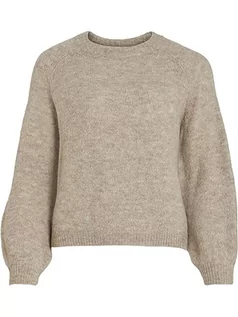 Swetry damskie - Vila Damski sweter VIJAMINA O-Neck L/S Knit TOP-NOOS dzianinowy sweter z dzianiny, naturalny melanż, M, Naturalny melanż, M - grafika 1