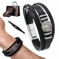 Bransolety męskie - Bransoletka Skórzana Dla Męża Męska Elegancka Masywna Na Prezent - miniaturka - grafika 1