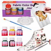 Zabawki kreatywne - Farby Do Tkanin Ubrań Butów Barwniki Do Malowania Odzieży Zestaw 6 Kolorów X 25Ml + Pędzel Paletka Malarska - miniaturka - grafika 1
