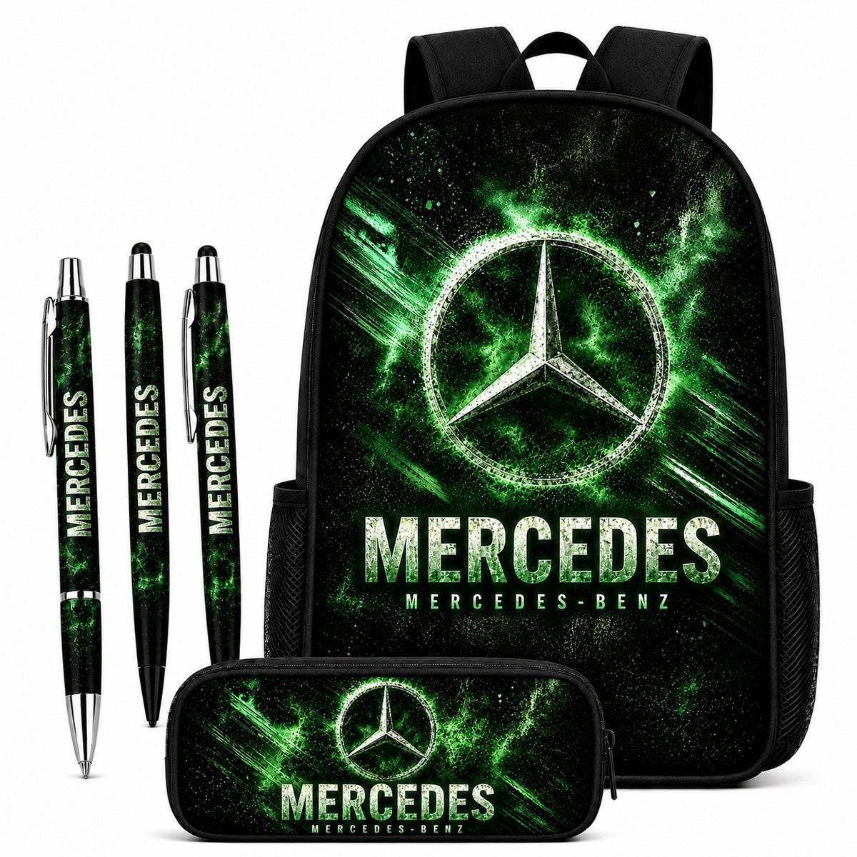 ZESTAW SZKOLNY MERCEDES PLECAK A4 + PIÓRNIK + PRZYBORY 3EL. SAMOCHODY KL. 1-3 4-8