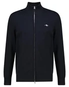 Kurtki męskie - GANT Męska kurtka z dzianiny na co dzień, bawełniana, z zamkiem błyskawicznym, czarna, standardowa, czarny, L - miniaturka - grafika 1