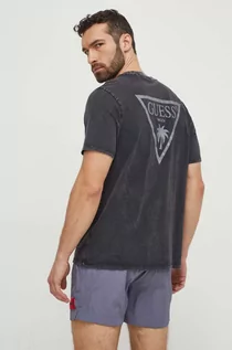 Koszulki męskie - Guess t-shirt plażowy bawełniany kolor szary wzorzysty - grafika 1