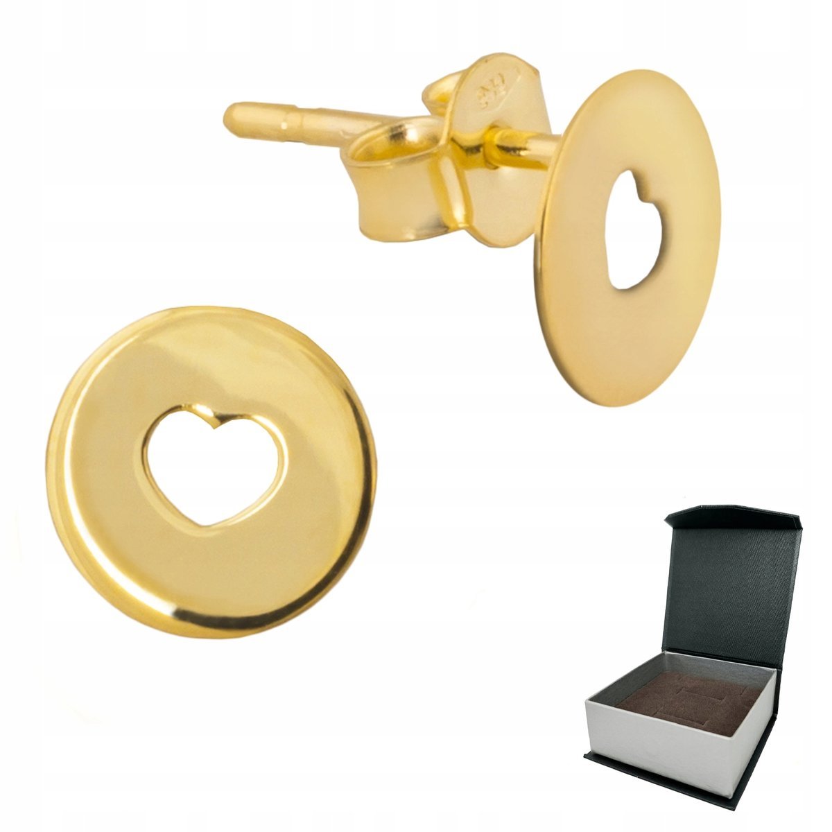 Kolczyki złote pr. 585 małe Kółka z sercem Delikatne i drobne kolczyki